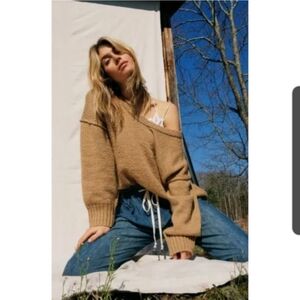 Free People Brookside Sweater, Outside Seams, Tan, Women's Small (Oversized)